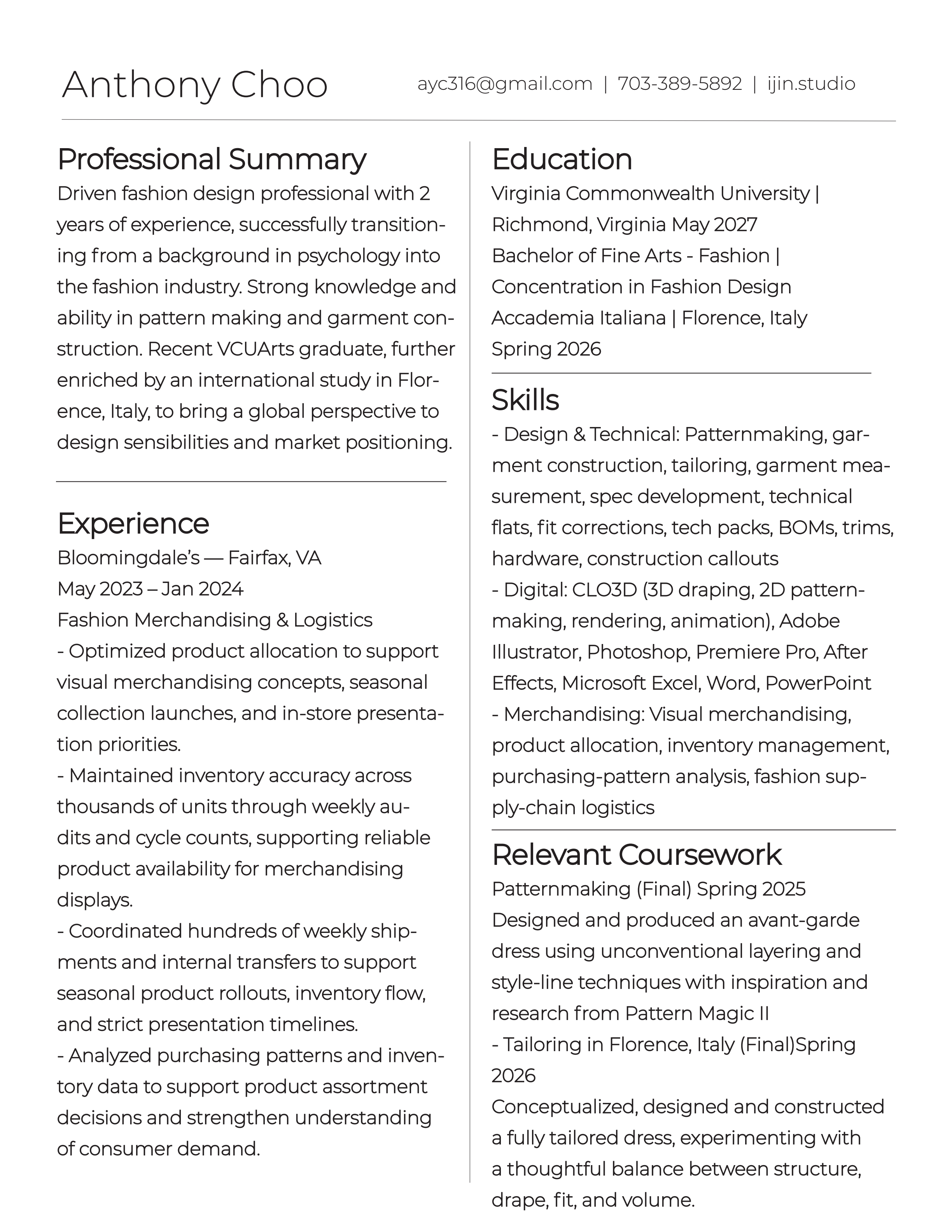Anthony Choo resume